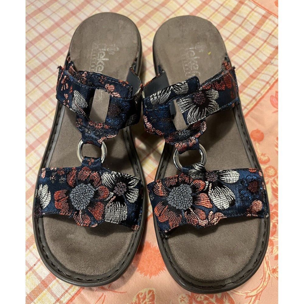Rieker Sandals Regina 85 Blue Pink White Floral Comfort Women's Size 38/US 7.5‎